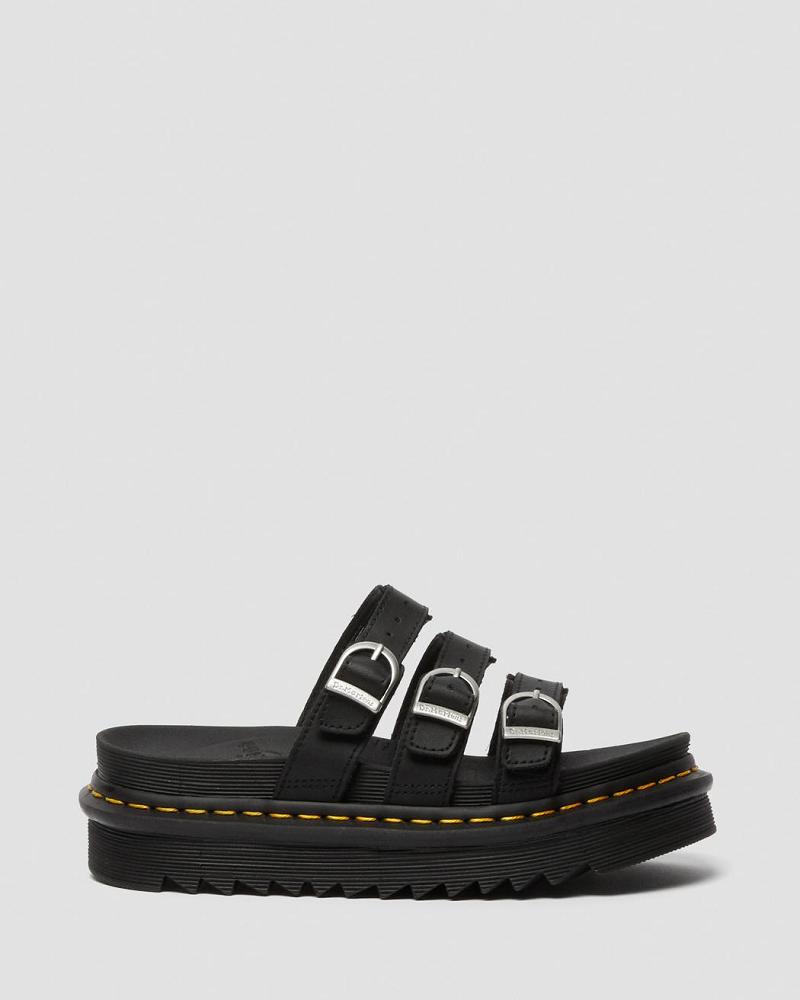 Dr Martens Blaire Leren Sandalen Plateauzool Dames Zwart | NL 480QMA